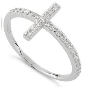 New, Sterling Silver CZ cross crucifix prayer ring size 7